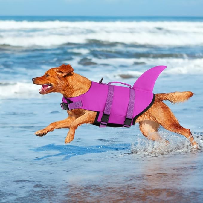 EMUST Dog Life Vests, Pet Floats for Swimming, Boat, Pool, Ripstop Dog Life Jacket with High Buoyancy and Lift Handle for Small and Medium Breeds, (M,SolidRosepink)