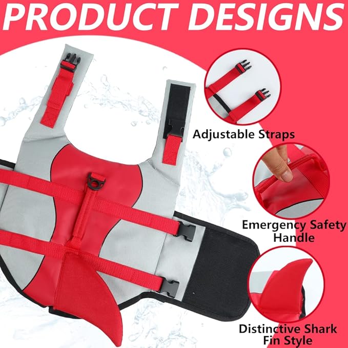 EMUST Dog Life Vests, Dog Floats for Swimming, Boat, Pool, Ripstop Pet Life Jacket with High Buoyancy and Lift Handle for Small and Medium Breeds, (M,Red)