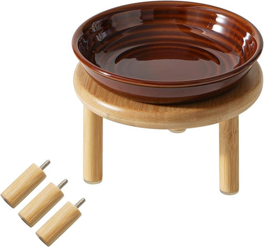 Havniva Elevated Cat Bowls Raised Ceramic Cat Bowl, 5.9” Wide Opening Cat Food Bowl Whisker Friendly Cat Dish Anti-Slip with Bamboo Stand, Shallow Pet Food & Water Bowl for Indoor Cats