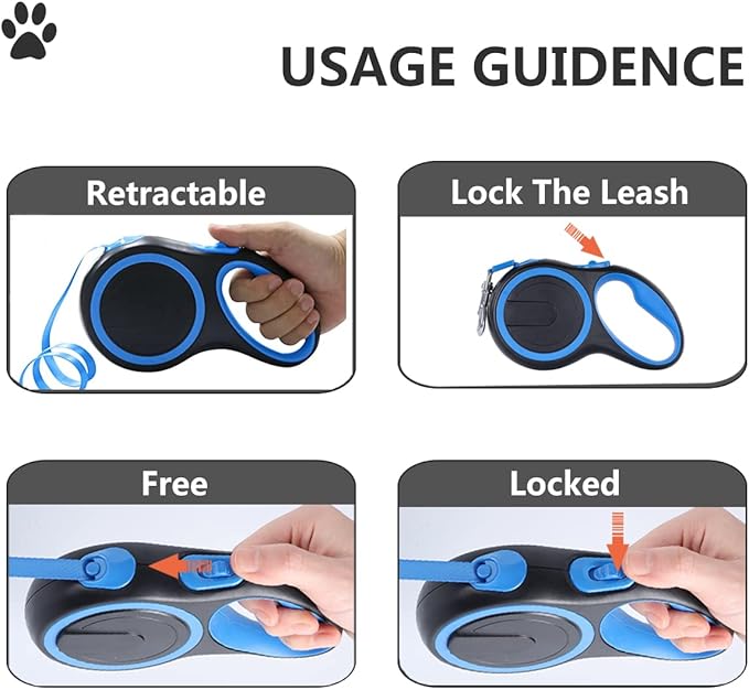 Dual Retractable Dog Leash for Walking 2 Small-Large Dogs up to 44lbs / 20 kg,Double Headed 16 ft Extendable Dog Leash with Poop Bags--Non Slip Grip, 360 Tangle-Free,One Button Break & Lock, Blue