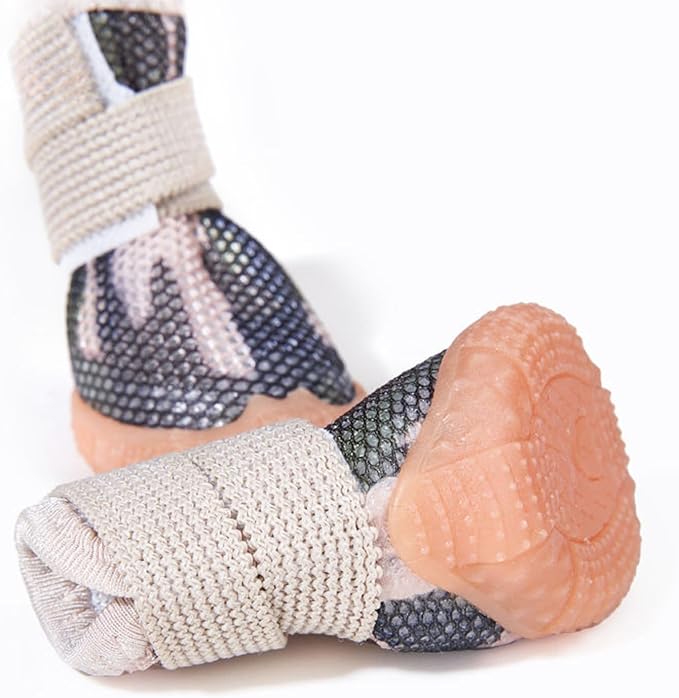 Dog Boots & Paw Protectors for Summer Hot Pavement Puppy Shoes with Anti-Slip Rubber Soles Pet Socks for Small Medium Dogs_3#(Camouflage Khaki)