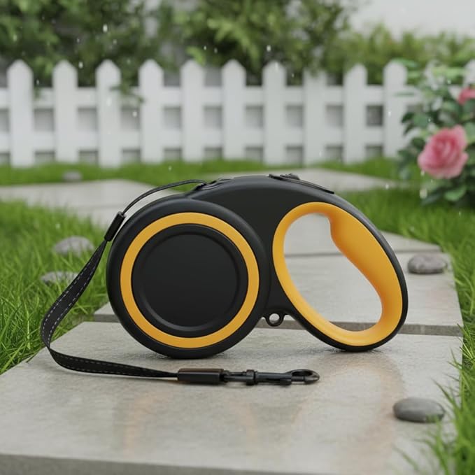 Retractable Dog Leash, 360° Tangle-Free Highly Reflective Nylon Tape, Non-Slip Rubberized Handle, 10-16FT Long Dog Leash for Dogs up to 66LBS,S-Black