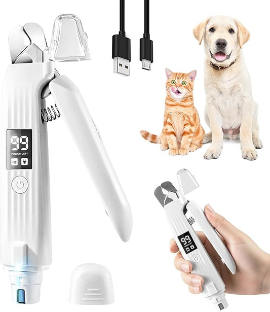 2-in-1 Led Cat Dog Nail Grinder - Rechargeable Pet Nail Trimmers with LED Light,300mAh Battery Quick USB Charge for Medium Small Dogs Cats Rabbits