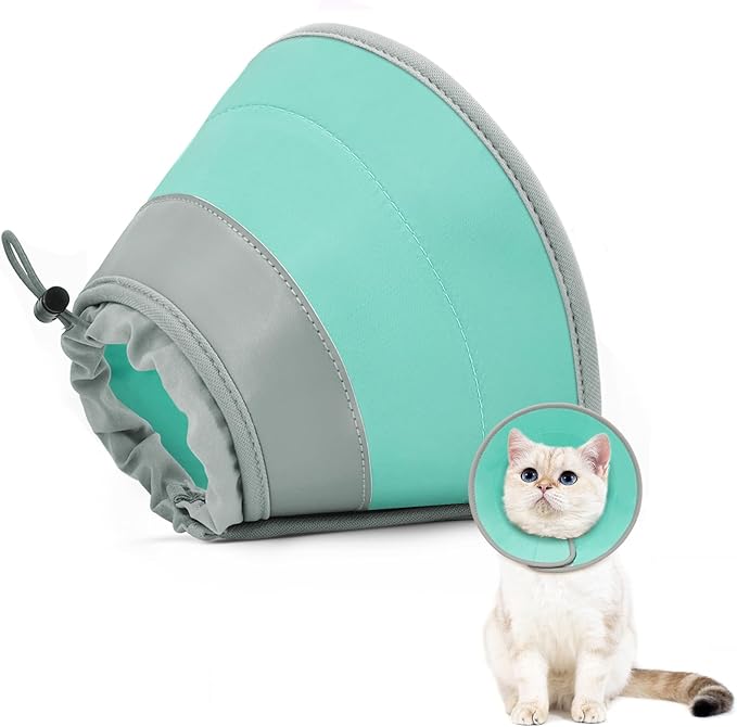 Cat Cone Collar Soft to Stop Licking, Adjustable, Foldable Lightweight Kitten Cones After Surgery Recovery for Cats & Kittens, Cat Cone Alternative, Easy Eating (Solid Green, L)