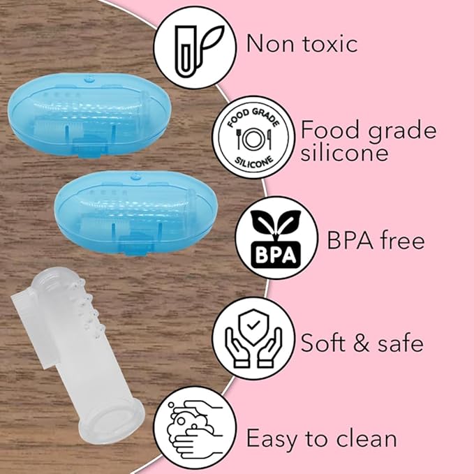 Gadgetime USA Baby Finger Toothbrush (Set of 2) - Silicone Baby Toothbrush with 2 Cases in Blue - Toddler Training Toothbrush - Newborn Oral Massager - Easy Oral Hygiene for Kids & Pets (Blue)