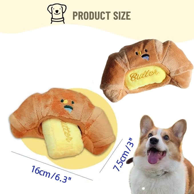 Hide and Seek Plush Croissant Dog Toys Squeaky Toys Enrichment Toys Interactive Burrow Activity Cute Dog Gifts Funny Toy Bundle for Small Medium Large Dogs (Croissant)