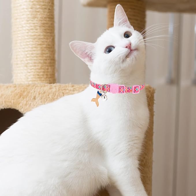 PUPTECK Cat Collar Breakaway with Bells, Kitten Collar Outfit Adjustable for Girl Boy Small Pet Puppy Bunny, Cute Costume Accessory with Safety Release Buckle (Fish)