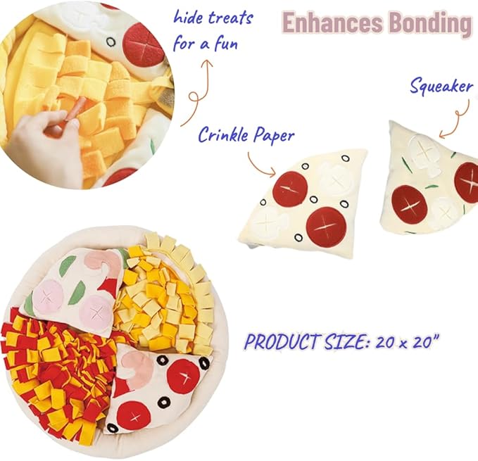 Dog Snuffle Mat Slow Feeding Mats Sniffing Puzzle Toys Interactive Burrow Activity Hide and Seek Enrichment Toys for Foraging Training Dog Gifts for Small Medium Large Dogs (Pizza)