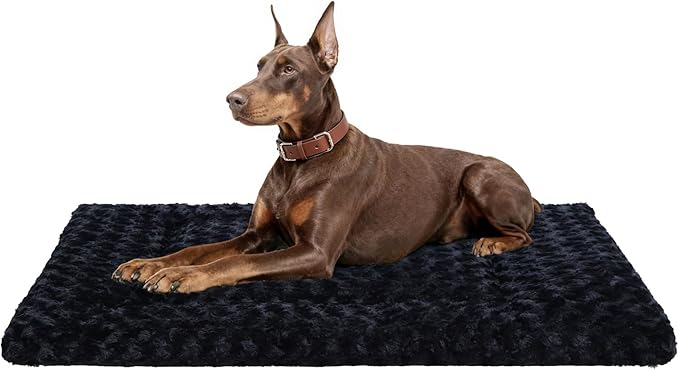 Washable Dog Bed Reversible Dog Beds for Crate Soft Fluffy Kennel Pad Anti-Slip Pet Sleeping Mat for Large Jumbo Medium Small Dogs (Black, 48.00" x 30.00" x 1.50")