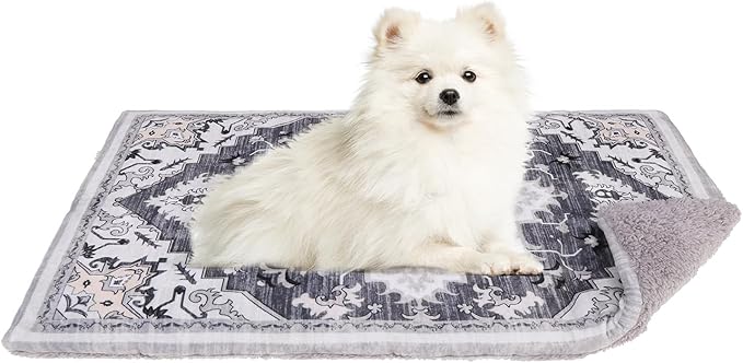 PUPTECK Reversible Cat Dog Bed Indoor Outdoor for Small Pets, Soft Warm Cat Bed Mat Washable Crate Pad Plush Blanket Cushion for Kennel Cage, Grey, 24"x18"