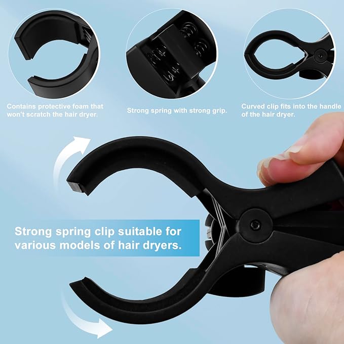 Hair Dryer Stand Holder 29-59Inch Adjustable Hands-Free Blow Dryer Holder with 360-Degree Rotation, Non-Slip Tripod, Universal Clip & Storage Bag for Bathroom, Vanity, Makeup Room
