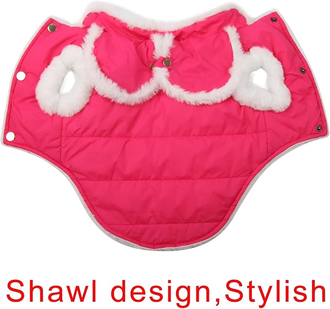 JoyDaog Shawl Design Fleece Lined Warm Dog Jacket for Winter Cold Weather,Soft Windproof Medium Dog Coat,Pink XL