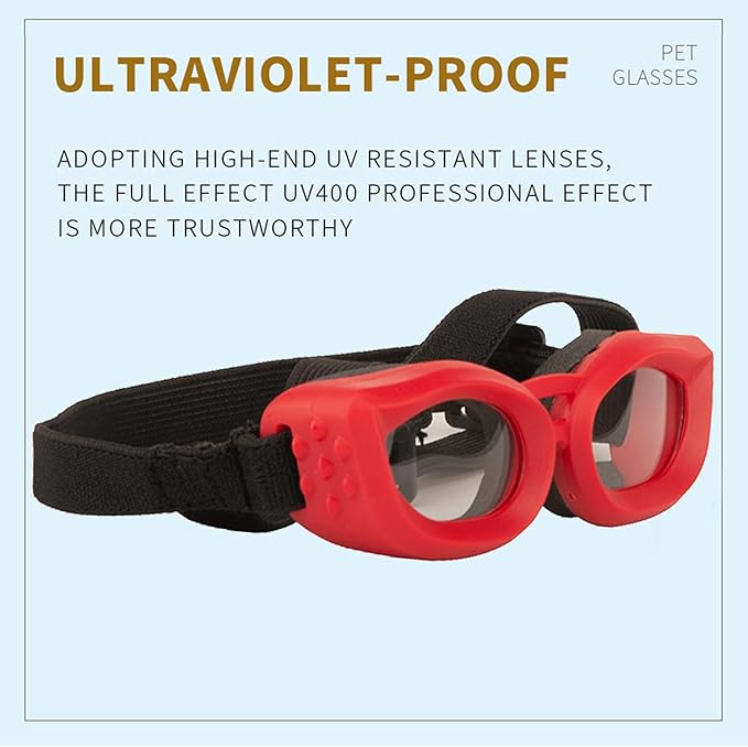Dog Goggles Small Breed, UV/Wind/Dust/Fog Protection Pet Sunglasses with Adjustable Strap,Outdoor Dog Sunglasses for Small Dogs,Easy Wear