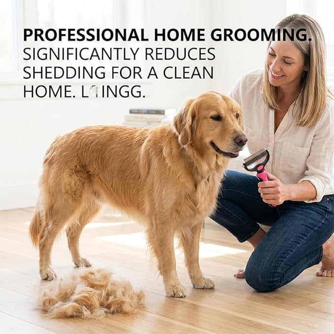 Deshedding Brush for Dogs and Cats: Undercoat Rake Pet Brush for Long Hair - Dematting Comb Removes Tangles Knots and Loose Fur, Grooming Tool for Thick Coats (blue, L)