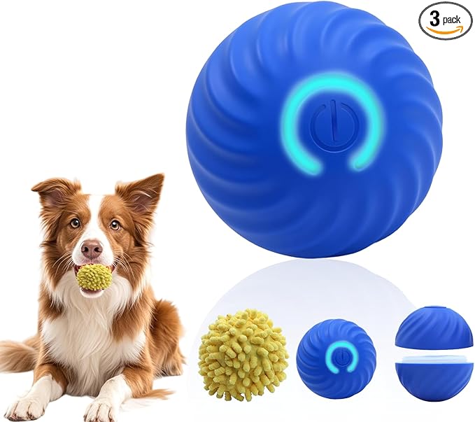 Interactive Dog Ball Toys - For Smart Small Medium Dog Toys to Keep Them Busy with 2 Cover, Automatic Rolling and Jumping Pet Balls Ball for Dogs, Pet Interactive Toy Balls - Rechargeable, Blue