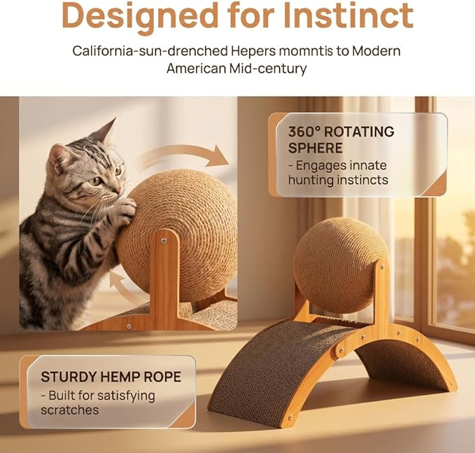 Cat Scratching Ball on Stand, 29.5/21.5/13.8inch Wobble Ball Cat Scratcher, Interactive Cat Arch Scratcher with 360° Rotating Sisal Ball, Board Ball for Indoor,Protects Furniture & Rugs (21.5inch)