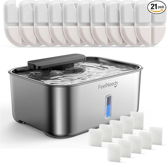 3.2Gal Stainless Steel Dog Water Fountain for Large Dog, Dog Water Bowl Dispenser with Water Level Window, Super Quiet Pet Water Fountain for S-L Dogs and Multi-Pet with 10 Filters & 10 Filter Sponges