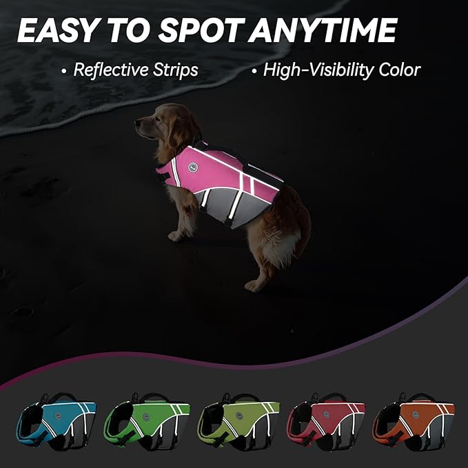 VIVAGLORY Sports Style Dog Life Vest, Dog Life Jacket for Swimming & Boating, Ripstop & Buoyancy for Puppy Doggy, Lifejacket with Handle, M, Pink