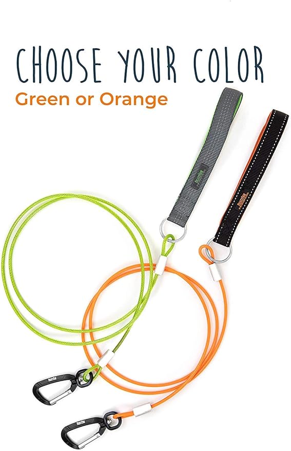 Mighty Paw Dog Leash - Anti Biting Pets Leashes - Chew Proof Metal Cable - Ideal for Large Dogs and Teething Puppies - Braided Cord with Padded Handle - Six Foot - Green
