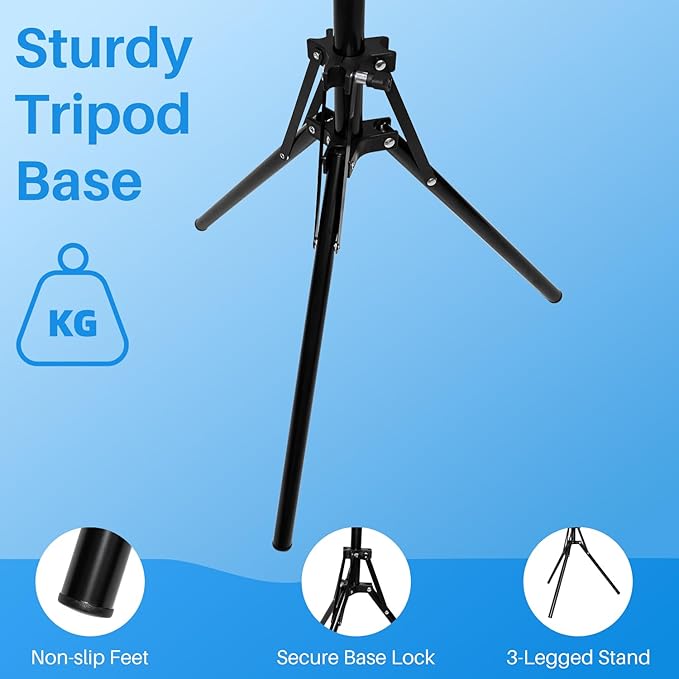 Hair Dryer Stand - 64.5 inch Height Adjustable Hands-Free Lazy Blow Dryer Holder with 180 Degrees Rotatable Larger Clamp Non-Slip Tripod, for Bathroom, Vanity, Makeup Room Floor or Countertop Pet Salon