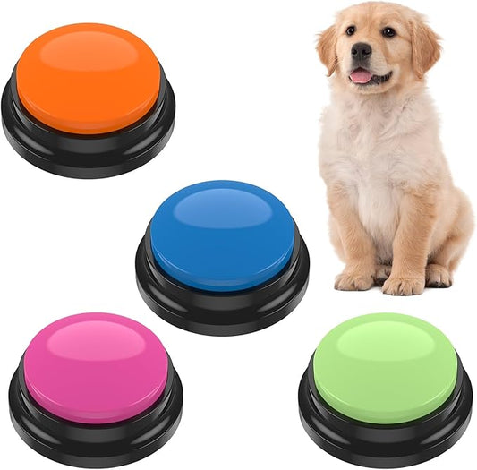 4Pcs Dog Talking Button Recordable Dog Communication Button Colorful Pet Training Buttons Battery Powered Pet Training Buzzer Clear Recording Dog Button Easy to Use for Dogs Pets Speech Home