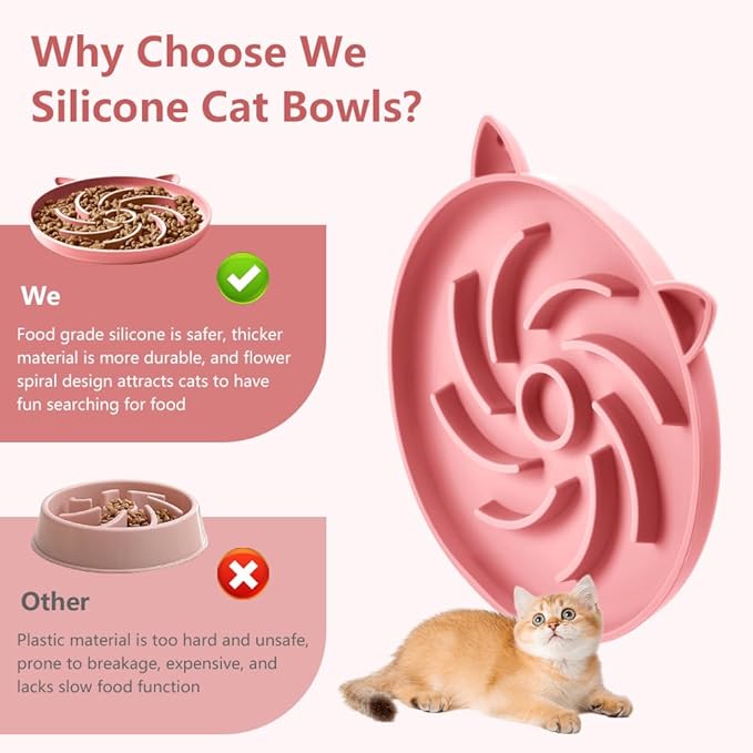 2Pcs Silicone Slow Feeder Cat Bowl,Puzzle Feeder,Interactive Toys,Slow Feeding cat Bowl Suitable for All Dry and Wet Foods,Easy to Clean Silicone Bowls (Green and Blue)