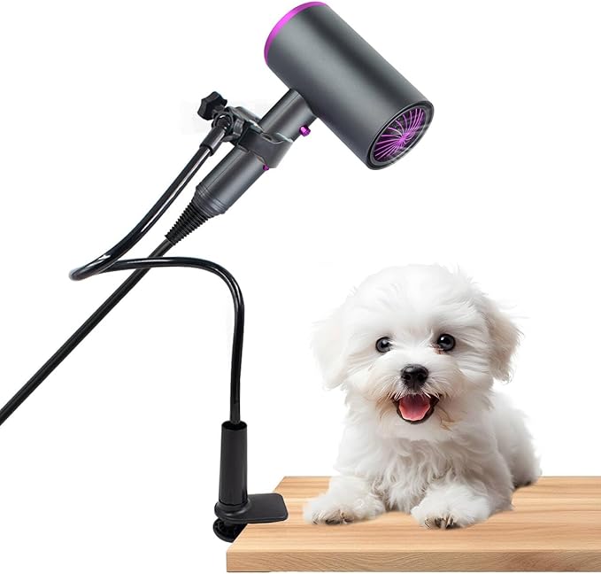Dog Hair Dryer Holder, Black Alloy Flexible Hair Dryer Stand 360° Rotating Hands-Free Stand with Adjustable Clamp, for Pet Dog Cat Grooming (Black)