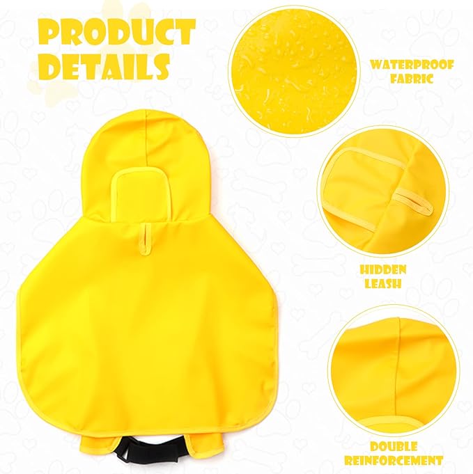 Medium Dog Raincoat, Jacket with Clear Hood, Waterproof, Adjustable Belly Strap, Safety Vest for Outdoor Adventures (Yellow, L)