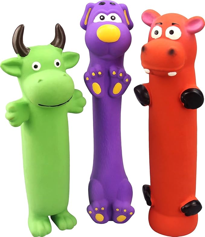 Pweituoet 9" Squeaky Dog Toys - 3 Pack Funny Rubber Squeaky Toys, Latex Dog Chew Toys for Puppy