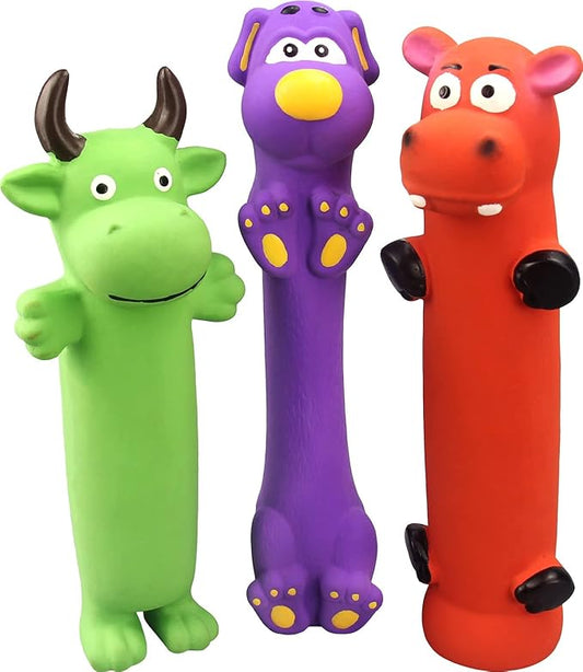 Pweituoet 9" Squeaky Dog Toys - 3 Pack Funny Rubber Squeaky Toys, Latex Dog Chew Toys for Puppy