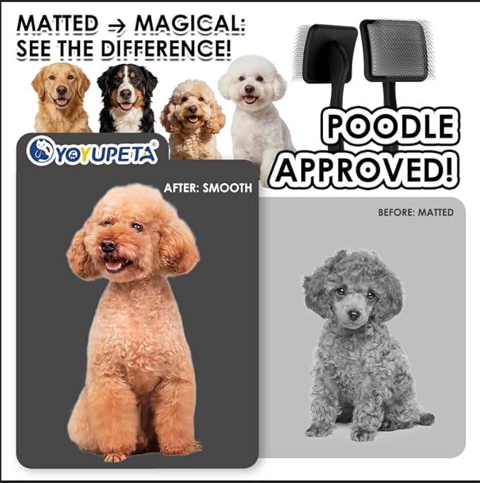 Large Dog Slicker Brush for Goldendoodles, Poodles - 3 in 1 Grooming Kit with Undercoat Rake, Comb - Extra Long Pins for Dematting Great Pyrenees, Thick Coats, Shedding, Detangling, Black