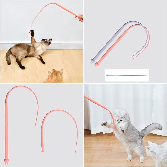 Interactive Cat Wand Toys Silicone Mice Tail Simulated Mouse Hunting Cat Toy Snake Cat Teaser Wand Stick for Indoor Cats Kitty Kitten Stress Relief Chasing Exercise with Additional Mouse Tails