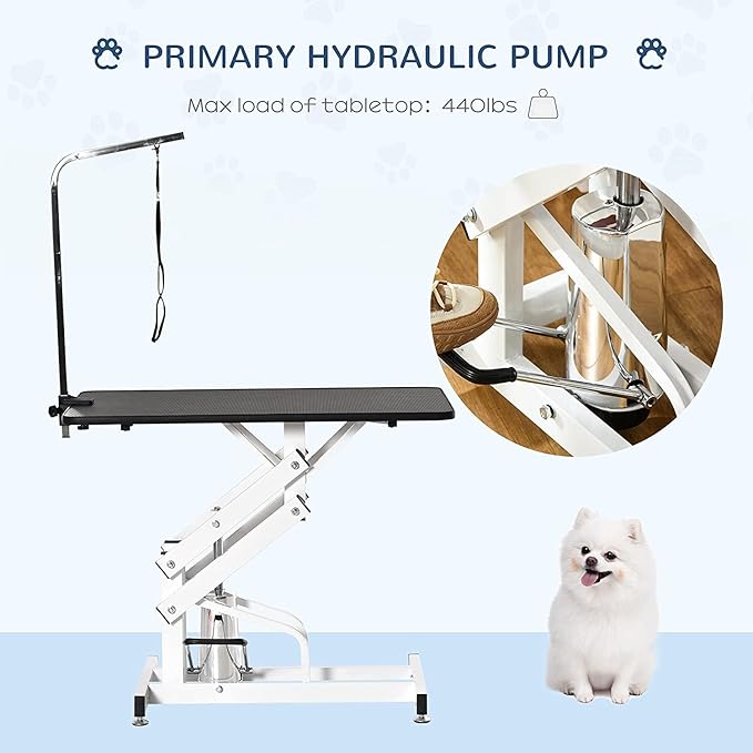 Pet Grooming Table for Large Dogs, Hydraulic Heavy Duty Dog Grooming Table with Adjustable Overhead Arm and Noose, 42.5''/Black