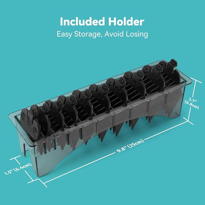 Clipper Guards Set Compatible with Most Wahl Clippers with Holder, Clipper Guides Replacement - 1/16" to 1", 10 Piece Set, Black Color