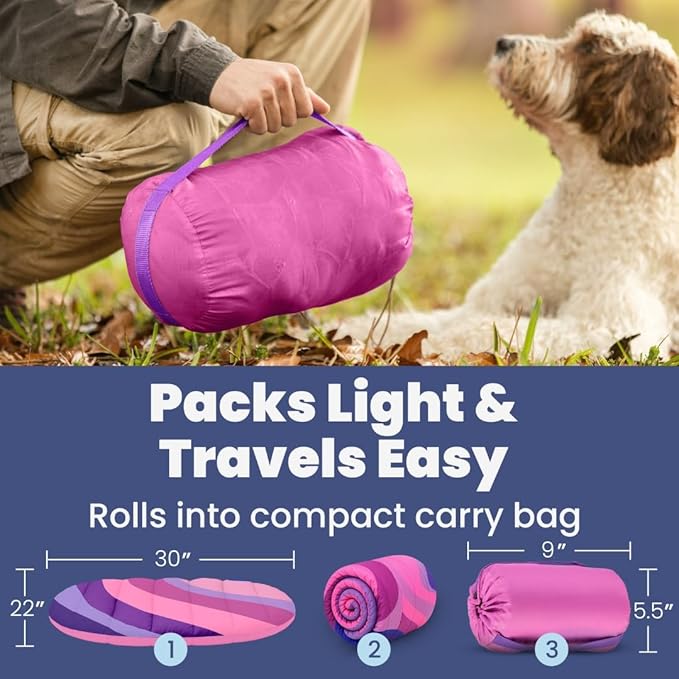 Travel Dog Bed (30" x 22") – Foldable & Packable for Travel, Road Trip, Camping – Lightweight, Water Resistant & Cozy with Soft Padding – Compact, Portable & Machine Washable – Small Breeds: Pink