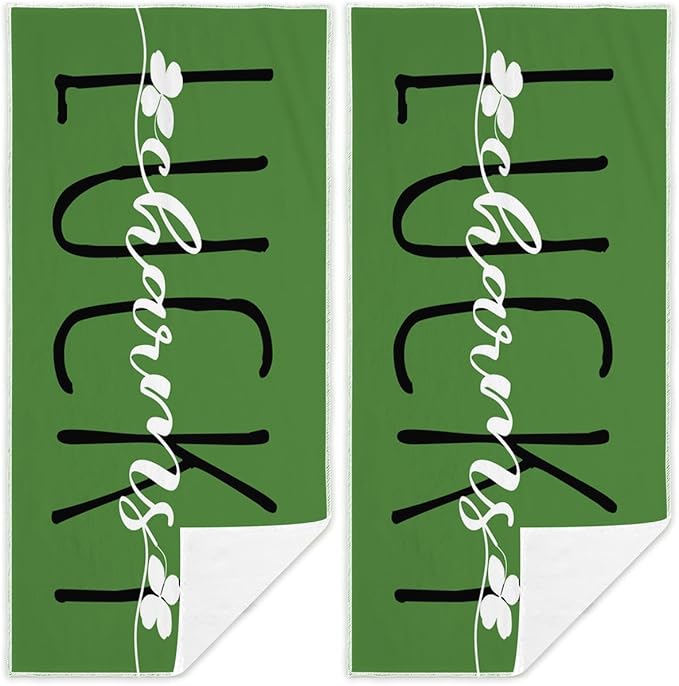Happy St. Patrick’s Day Hand Towels Set of 2 Lucky Charms Shamrocks Green Clover Leaves Blessed Kitchen Towel Microfiber Spring Holiday Farmhouse Decorative Towels 13.8"X29.1"