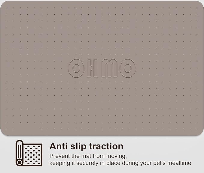 OHMO Dog Food Mat, Silicone Waterproof Cat Food Mat, Non-Skid Spill Proof Pet Feeding Mat for Food and Water, Easy to Clean Dog Placemat(Beige, 23.6" x 15.8")