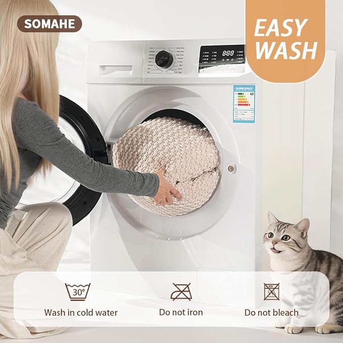 SOMAHE Cat & Dog Bed Mat, Soft Plush Flat Cat Bed with Non-Slip Bottom, 1.2" Thick All-Season Kneading Cushion, Machine Washable Pet Bed for Cats & Small Dogs 20×27Inch, Milk