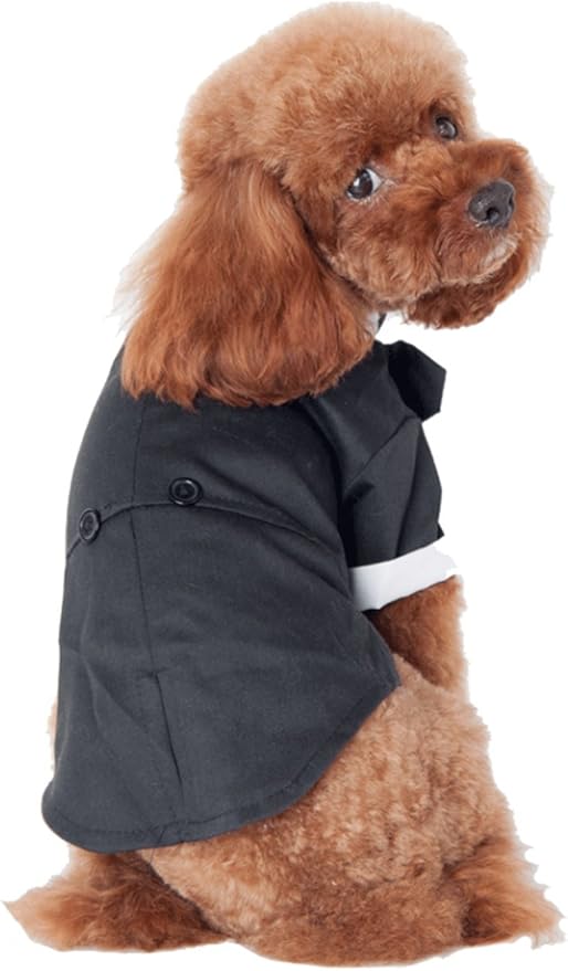 GabeFish Pets Wedding Jackets Suit for Dogs with Bow Tie Puppy Cat Formal Clothes Shirt Tuxedo (Black, S (Chest 12.9in/33cm)