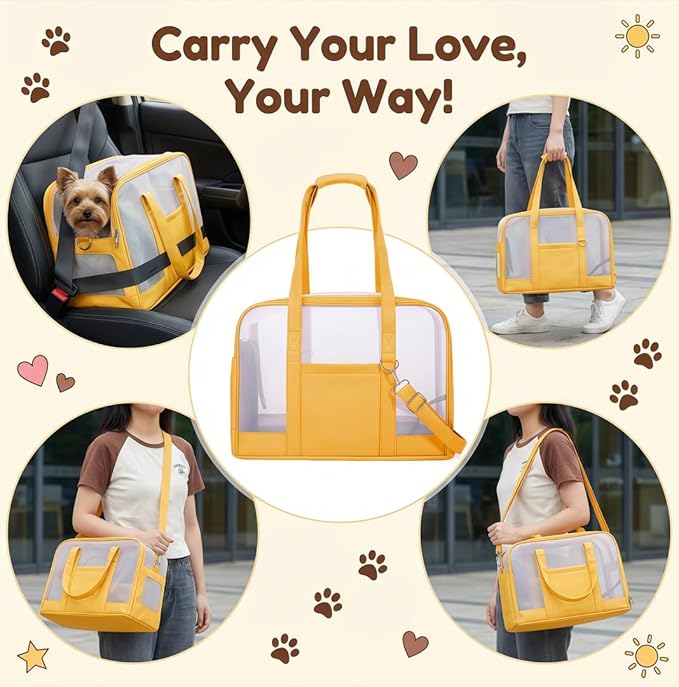 Dog Purse Carrier for Small Dogs-Pet Carrier Purse for Kitty and Puppy Soft Sided Carrier with Breathable Mesh Lightweight Pet Carrier Sling for Outing Travel Vet-Yellow
