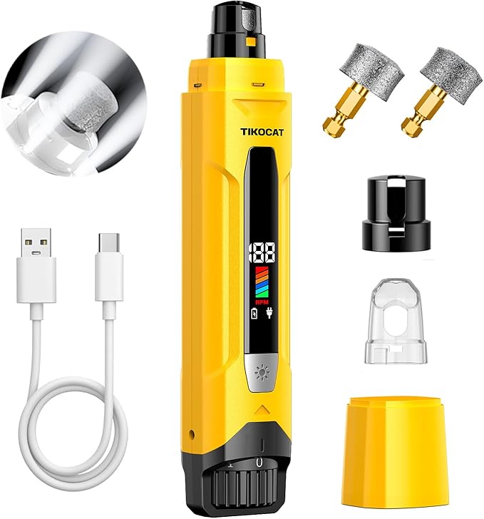Whisper-Quiet Dog Nail Grinder, 50% More Powerful 6-Speed Pet Nail Trimmer with LED Display & 4 LED Lights, 3 Grinding Bits, No Over-Cutting, Stress-Free Grooming for Dogs, Cats & All Sensitive Pets