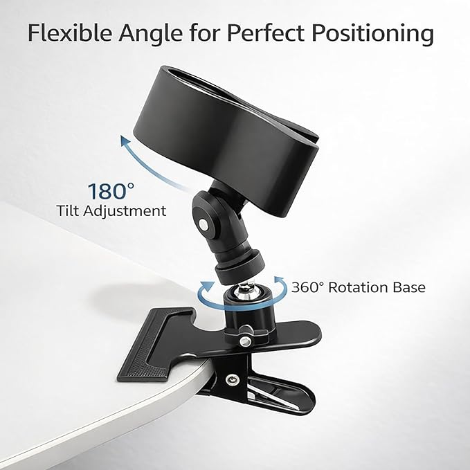360 Degree Rotating Hands Free Hair Dryer Holder Sturdy Metal Base and Strong Clamp Adjustable and Flexible Blow Dryer Stand for Easy Styling Stable and Easy Installation