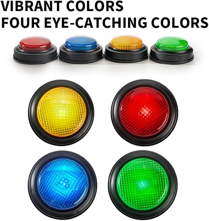 4 Pack Recordable Dog Communication Buttons with LED Light, Custom Voice Recording Pet Training Buzzers, Multi Color Pet Talking Buttons for Dogs & Cats Interactive Training Toy | 4PCS recordable pet buttons with custom voice & LED flash; big sensitive...