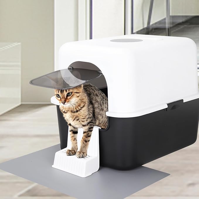 Sfozstra Black Enclosed Cat Litter Box with Lid - Lift-Off Buckle Lock for Easy Cleaning, High Sides Splash-Proof & Leak-Proof, Odor-Reducing with Deodorizer, Includes Sand Pedal, for Cats up to 8 lbs