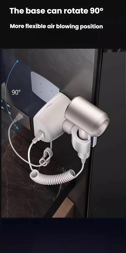 Auto Rotating Hair Dryer Stand, Hands Free Blow Dryer Holder with 360° Left-Right Swivel, No Drilling Wall Mount, One-Button Start, for Hair Drying & Pet Grooming (Fits 32-42 mm Hair Dryers,black )