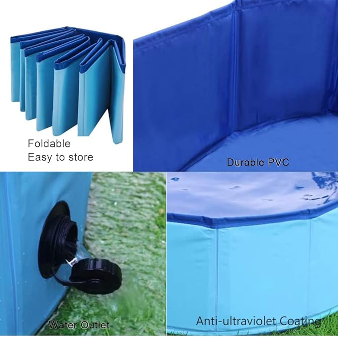 Dog Pool Foldable pet Pool Dog Swimming Pool pet Swimming Pool PVC Non-Slip for All Kinds of Pets 40-12in