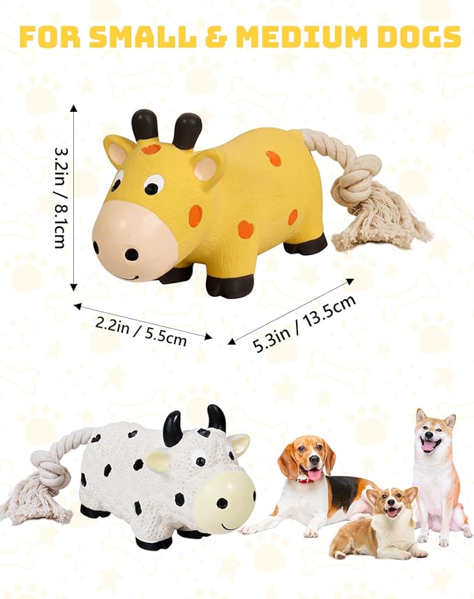 SCHITEC Squeaky Rope Dog Toys, Latex Rubber Squeak Animal Tug of War Toy, [2 Pack] Interactive Play Puppy Chew Toy for Small Medium Dogs