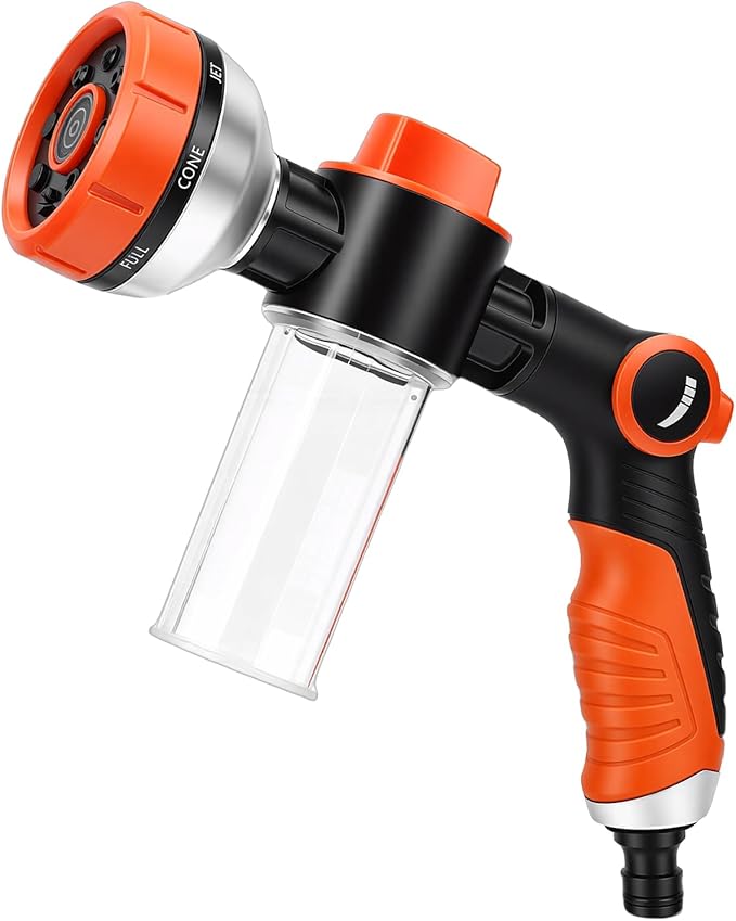 GLOGLOW Dog Washing Hose Attachment, 8 Spray Patterns Adjustable Water Switch with Upgraded Soap Dispenser, for Pet Shower Car Wash Plant Watering