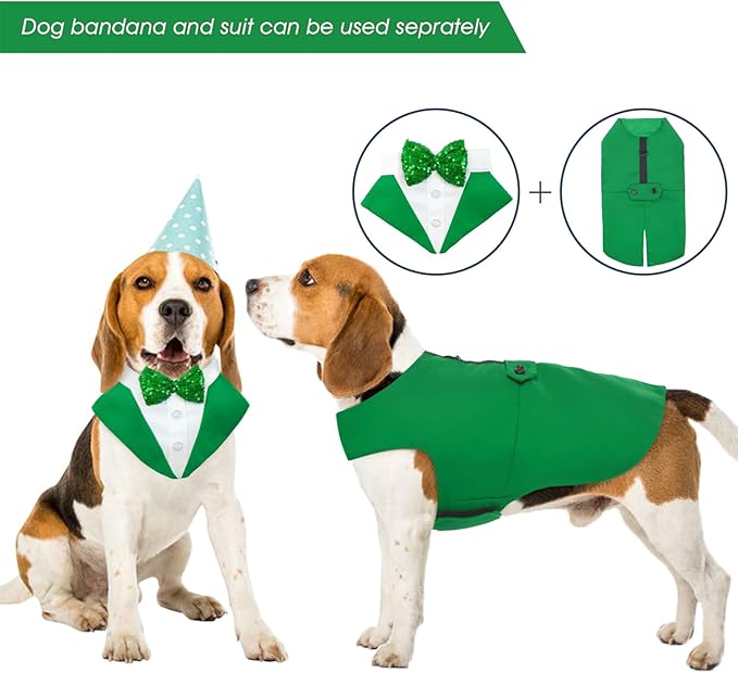 Kuoser Dog Tuxedo & Bandana Set - Prince Wedding Bow Tie Shirt Formal Attire for Large & Medium Dogs (Golden Retriever, Samo Bulldogs)