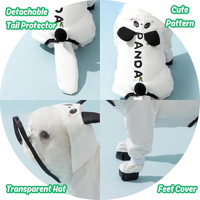 Small Dog Raincoat, Tail Protect Feet Cover Waterproof Dog Rain Jacket Rain Coat for Puppy Small Dogs(Panda,XS)